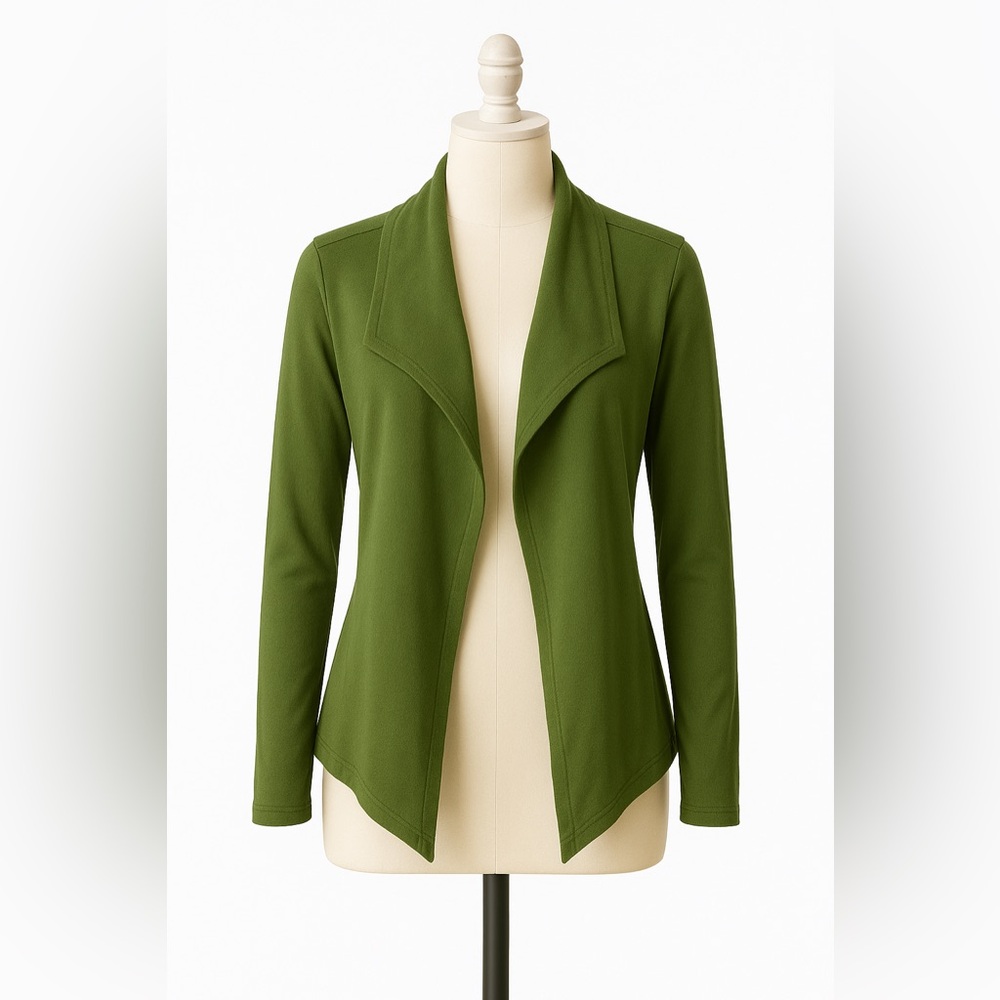 Green Tea Women's Open Front Waterfall Cardigan Size S- Olive Green Long Sleeve